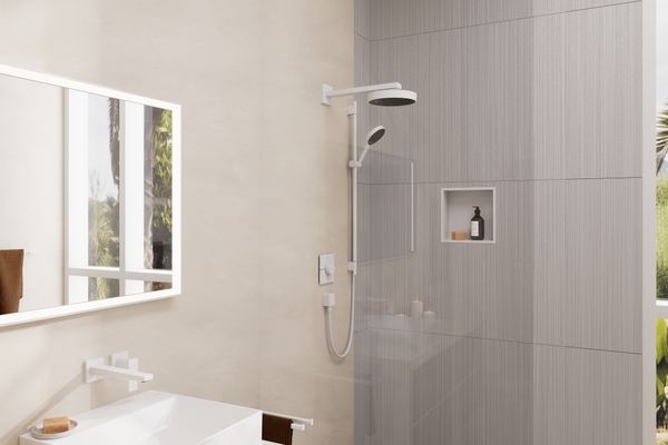 Hansgrohe Brauseset Rainfinity 130 3jet EcoSm Unica S Puro Typ 90 Push Schieber MW, Farbe weiß Bild 3