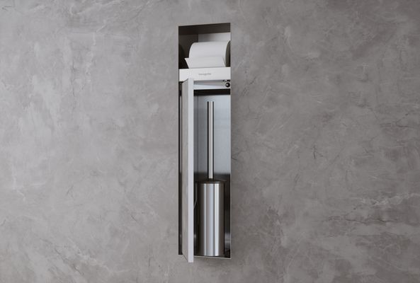 Hansgrohe Ein.Toilettenbürstenh.XtraStoris Rock mit Papierhalter u.befliesbarer Tür BST, 690 x 240 mm, Farbe Edelstahl-Optik (silber) Bild 8
