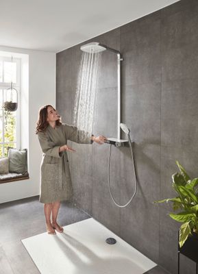 Hansgrohe Showerpipe Raindance Select E300 3jet, KB, HB u.Thermostat AP, weiss, 1218 x 718 x 466 x 386 mm, Farbe chrom Bild 14
