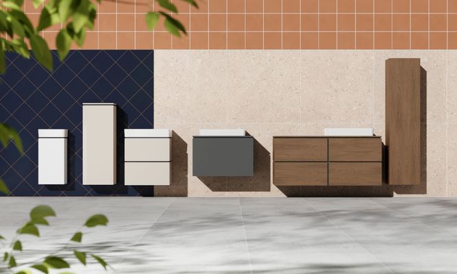 Hansgrohe Konsole Xilesa E mit Ausschnitt links Aufsatzwasch.ge ECHK, 1375 x 550 mm, Farbe eiche kaschmir Bild 2