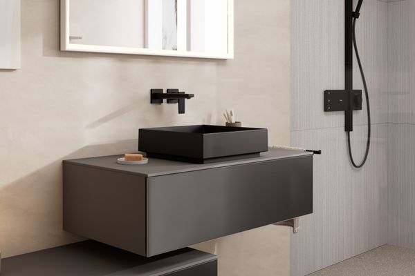 Hansgrohe Aufsatzwaschtisch Xuniva Evo E ohne Hahnloch u.Überlauf MSW, 400 x 400 mm, Farbe schwarz Bild 2