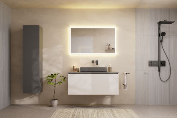 Hansgrohe Konsole Xilesa E mit Ausschnitt mitt.Aufsatzwasch.ohne Hl SGma, 1180 x 550 mm, Farbe schiefergrau Bild 3