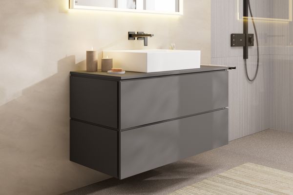 Hansgrohe Konsole Xilesa E mit Ausschnitt mittig Aufsatzwasch.ge SGma, 1180 x 550 mm, Farbe schiefergrau Bild 2