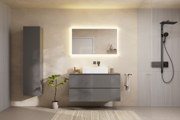 Hansgrohe Konsole Xilesa E mit Ausschnitt mittig Aufsatzwasch.ge SGma, 1180 x 550 mm, Farbe schiefergrau Bild 3