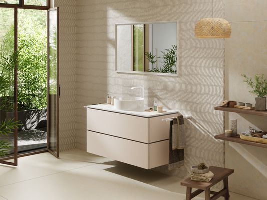 Hansgrohe Konsole Xilesa E mit Ausschnitt mitt.für Aufsatzwasch.ohne Hl MW, 1180 x 550 mm, Farbe weiß Bild 3