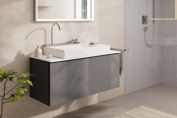 Hansgrohe Konsole Xilesa E mit Ausschnitt mittig für Aufsatzwasch.ge MW, 1180 x 550 mm, Farbe weiß Bild 2