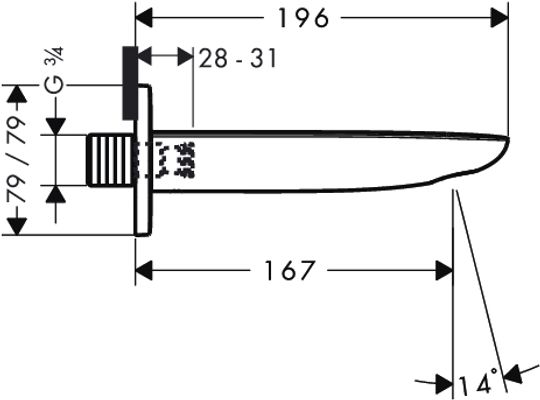 Hansgrohe Wanneneinlauf PuraVida DN 20 Ausladung 196 mm, weiss-verchromt, 79 x 196 mm, Farbe weiß Bild 3