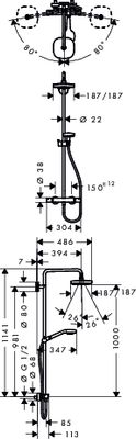 Hansgrohe Showerpipe Croma Select E180 2jet mit Thermostat, Br.Arm 400 mm, weiss / chrom, 1330 x 400 x 310 x 485 mm, Farbe weiß, chrom Bild 3