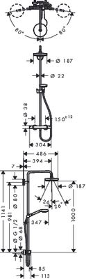 Hansgrohe Showerpipe Croma Select S 180 Wanne weiss / chrom, 1769 x 312 x 486 mm, Farbe weiß Bild 3