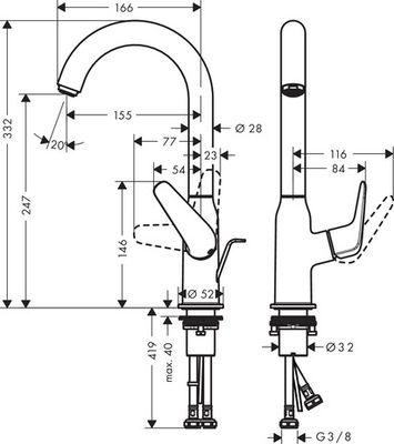 Hansgrohe Waschtischmischer 240 Novus chrom Schwenkauslauf, Farbe chrom Bild 3