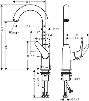 Hansgrohe Waschtischmischer 240 Novus Schwenkauslauf, ohne Ablaufgarnitur, Farbe chrom Bild 3