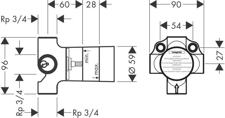 Hansgrohe Unterputzteile Quattro NEU für Vierwegeumstellung 3/4", 60 mm Bild 4