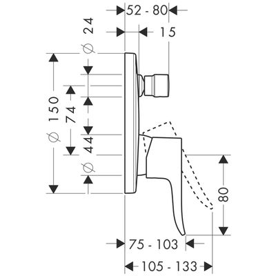 Hansgrohe Farbset Metris verchromt, für Einhand-Unterputz-Badebatterie, 150 mm, Farbe chrom Bild 3