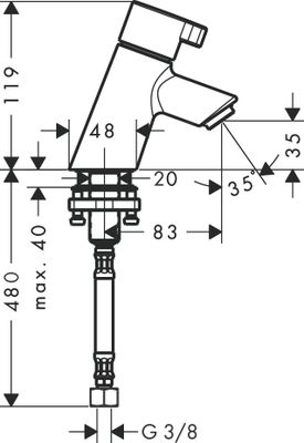 Hansgrohe S Standventil, ComfortZone 40, ohne Ablaufgarnitur, Ausladung 83 mm, 119 x 83 mm, Farbe chrom Bild 3