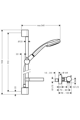 Hansgrohe Duschkombination Croma 100 Multi / Ecostat, mit Brausenstange Unica'C 900 mm, Farbe chrom Bild 5