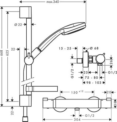 Hansgrohe Brausenkombi Croma 100 Multi / Ecostat Comfort und Brausenstange Unica'C 650 mm, Farbe chrom Bild 5