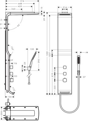 Hansgrohe Duschpaneel Lift Raindance satinchrom Armaturen, 1311 x 547 x 512 mm, Farbe chrom Bild 3