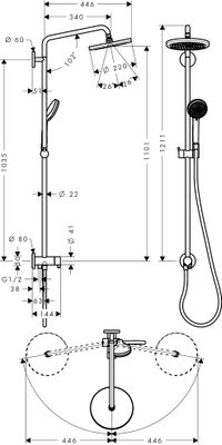 Hansgrohe Showerpipe Croma 220 Air Reno, mit Brausearm 400 mm, 1647 x 400 x 364 x 512 mm, Farbe chrom Bild 4