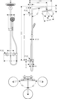 Hansgrohe Showerpipe Croma 220 1-strahlig, EcoSmart, 9 l/min, mit Thermostat, 1545 x 380 x 512 mm, Farbe chrom Bild 15