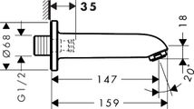 Hansgrohe Wanneneinlauf Talis, Talis S, Metris E2 DN 20 Ausladung 159 mm, verchromt, 147 mm, Farbe hochglanz Bild 3