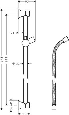 Hansgrohe Brausenstange Unica'Classic 650 mm brushed, mit Sensoflex 1600 mm, Farbe nickel Bild 3