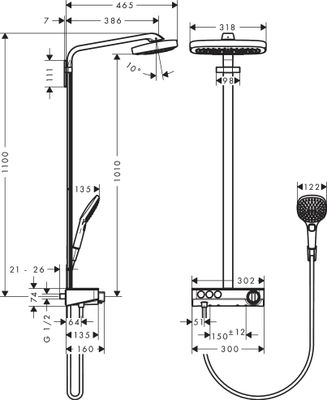 Hansgrohe Raindance Showerpipe Select E300 mit Thermostat, Brausearm 380 mm, 1218 x 380 x 718 x 466 mm, Farbe chrom Bild 3