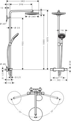 Hansgrohe Raindance Showerpipe Select S240 2jet mit Thermostat, Brausearm 460 mm, 1080 x 460 x 305 x 582 mm, Farbe chrom Bild 3