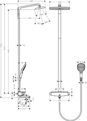 Hansgrohe Showerpipe Raindance Select we./chr. mit KB Raindance E Air 1jet 360 mm Wanne, 1628 x 576 x 487 mm, Farbe weiß, chrom Bild 3