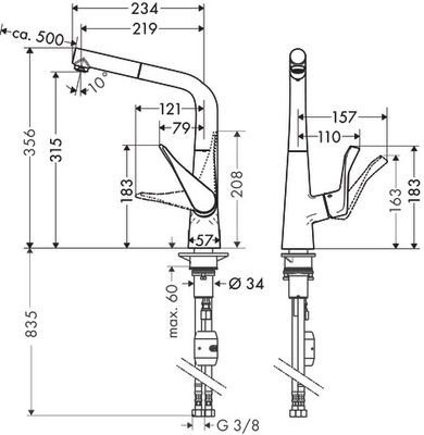 Hansgrohe Spültischmischer 320 Metris M71 Eco Ausziehauslauf 1jet, Farbe chrom Bild 3