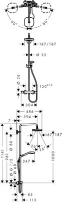 Hansgrohe Showerpipe Croma Select E 180 EcoSmart weiss / chrom, 1330 x 310 x 485 mm, Farbe weiß Bild 3
