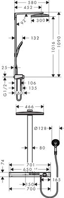Hansgrohe Showerpipe Rainmaker Select E 460 3jet EcoSmart weiss / chrom, 1565 x 785 x 580 mm, Farbe weiß, chrom Bild 4