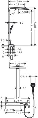 Hansgrohe Showerpipe Rainmaker Select E 460 2jet EcoSmart weiss / chrom, 1565 x 785 x 580 mm, Farbe weiß, chrom Bild 3