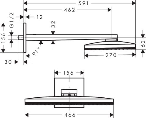 Hansgrohe Kopfbrause 460 1jet Axor, mit Brausearm eckig, 156 x 466 x 591 x 591 mm, Farbe chrom Bild 4