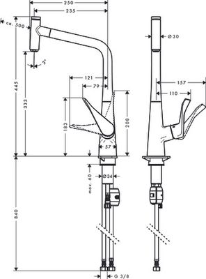 Hansgrohe Spültischmischer 320 Metris Select M71 Ausziehauslauf 1jet, 445 mm, Farbe chrom Bild 22