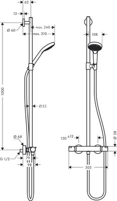 Hansgrohe Showerpipe Croma Select S Multi SemiPipe weiss / chrom, 250 mm, Farbe weiß, chrom Bild 3