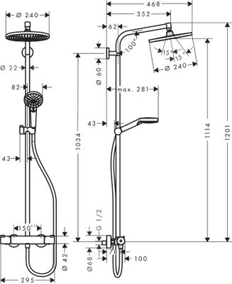 Hansgrohe Showerpipe Crometta S 240, 1jet, mit Thermostat, 1427 x 350 x 304 x 468 mm, Farbe chrom Bild 17