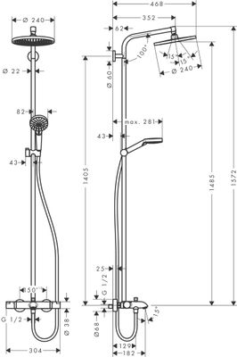 Hansgrohe Showerpipe Crometta S 240 KB, HB und Wannen-Thermostat-AP, 1572 x 304 x 468 mm, Farbe chrom Bild 9