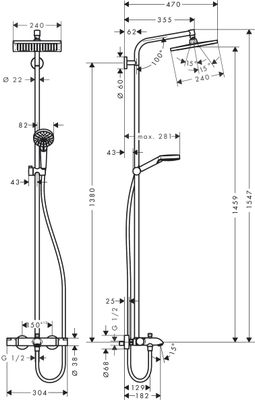 Hansgrohe Showerpipe Crometta E 240 1jet KB, HB und Wannen-Thermostat-AP, 1775 x 304 x 470 x 470 mm, Farbe chrom Bild 11