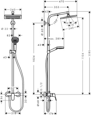 Hansgrohe Showerpipe Crometta E 240 Einhebelmischer, 1383 x 240 x 470 mm, Farbe chrom Bild 8