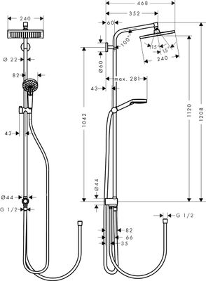 Hansgrohe Showerpipe Crometta E 240 Reno EcoSmart, 1468 x 350 x 358 x 468 mm, Farbe chrom Bild 4