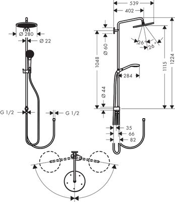 Hansgrohe Showerpipe Croma Select S 280 Reno, 1484 x 400 x 378 x 539 mm, Farbe chrom Bild 7