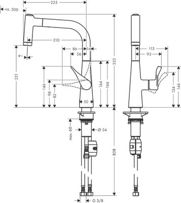 Hansgrohe Spültischmischer 220 Metris M71 Ausziehbrause 2jet edelstahl-optik, 332 mm, Farbe silber Bild 4