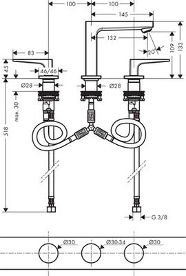 Hansgrohe 3-Loch Waschtischarmatur 110 Metropol, mit Push-Open Ablaufgarnitur, Farbe chrom Bild 4