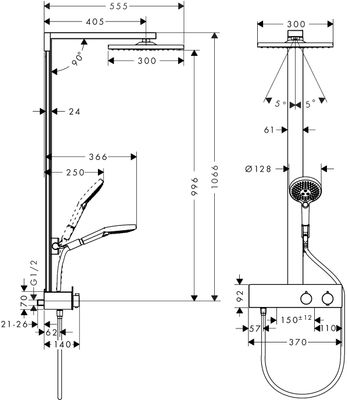 Hansgrohe Raindance Showerpipe E300 1jet 350 ST, 1066 x 405 x 383 x 555 x 405 mm, Farbe chrom Bild 4