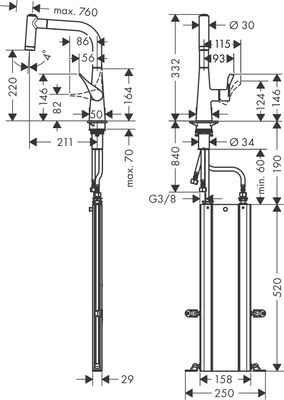 Hansgrohe Spültischmischer 220 Metris M71 Ausziehbrause 2jet sBox, 332 mm, Farbe chrom Bild 6