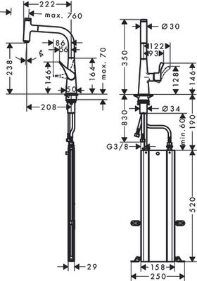 Hansgrohe Spültischmischer 240 Metris Select M71 Ausziehauslauf 1jet sBox steel, 350 mm, Farbe silber Bild 4