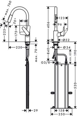 Hansgrohe Spültischmischer 240 Focus M41 Ausziehbrause 2jet sBox, 406 mm, Farbe chrom Bild 4