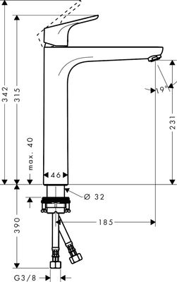 Hansgrohe Focus Einhebel-Waschtischmischer hoch, ComfortZone 230, ohne Ablaufgarnitur, Ausladung 185 mm, 315 x 185 mm, Farbe chrom Bild 6