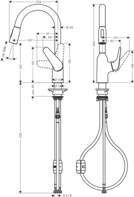 Hansgrohe Spültischmischer 180 Focus M42 Ausziehbrause 2jet edelstahl-optik, 364 mm, Farbe silber Bild 4