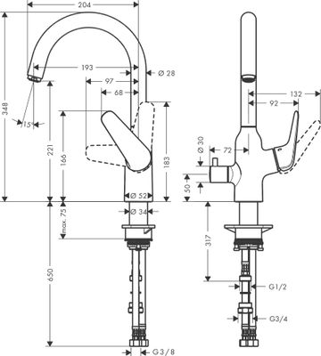 Hansgrohe Spültischmischer 220 Focus M42 Geräteabsperrventil 1jet, 348 mm, Farbe chrom Bild 3